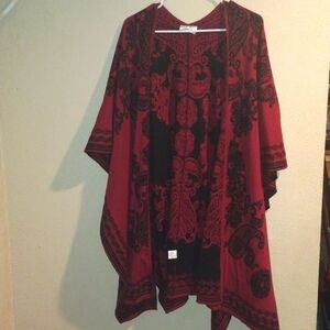Jillian Nicole Shawl Wrap Burgundy Black Paisley Floral Cotton L